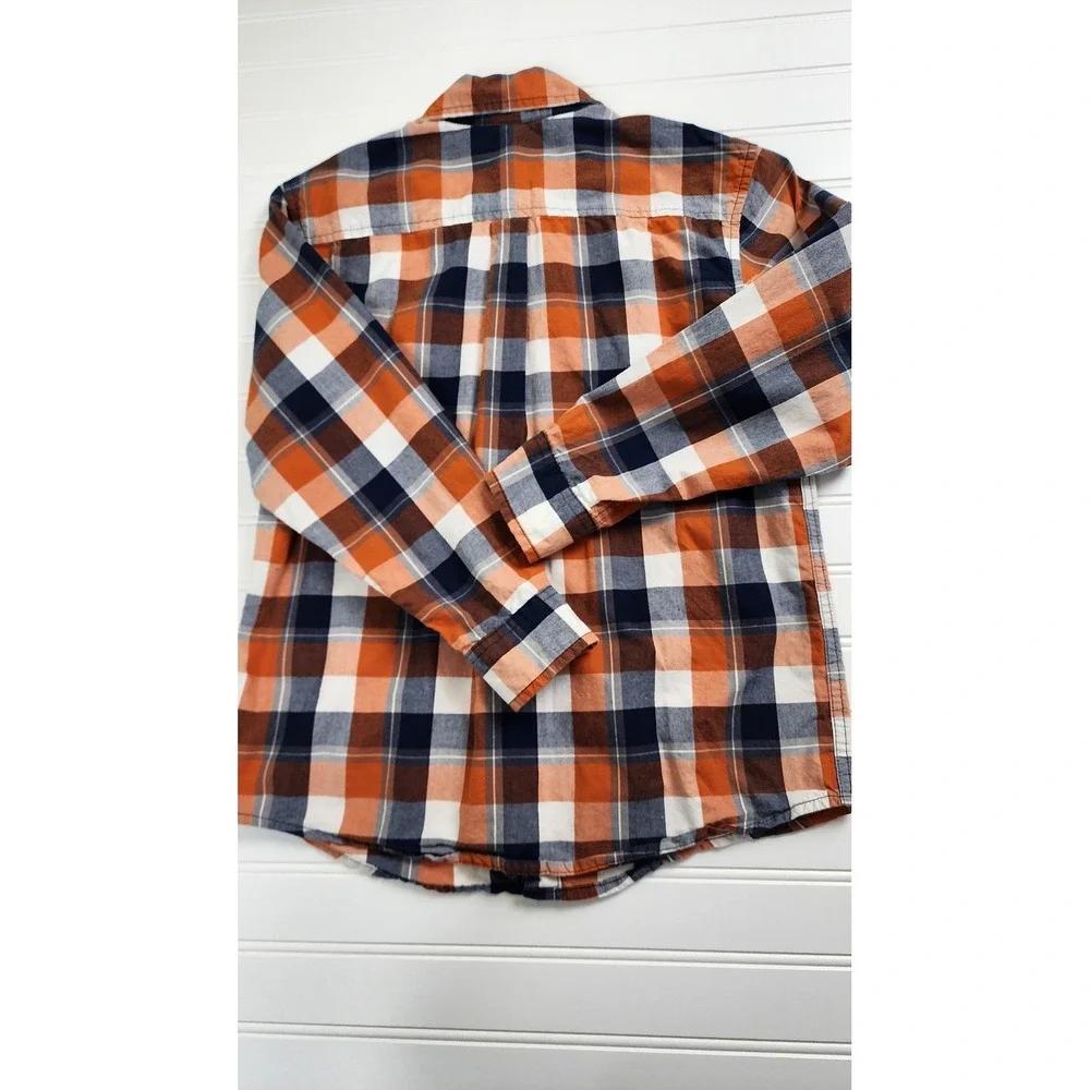 Gymboree‎ Kids Boys Medium 7/8 Plaid Long Sleeve Button Up Shirt Orange Navy